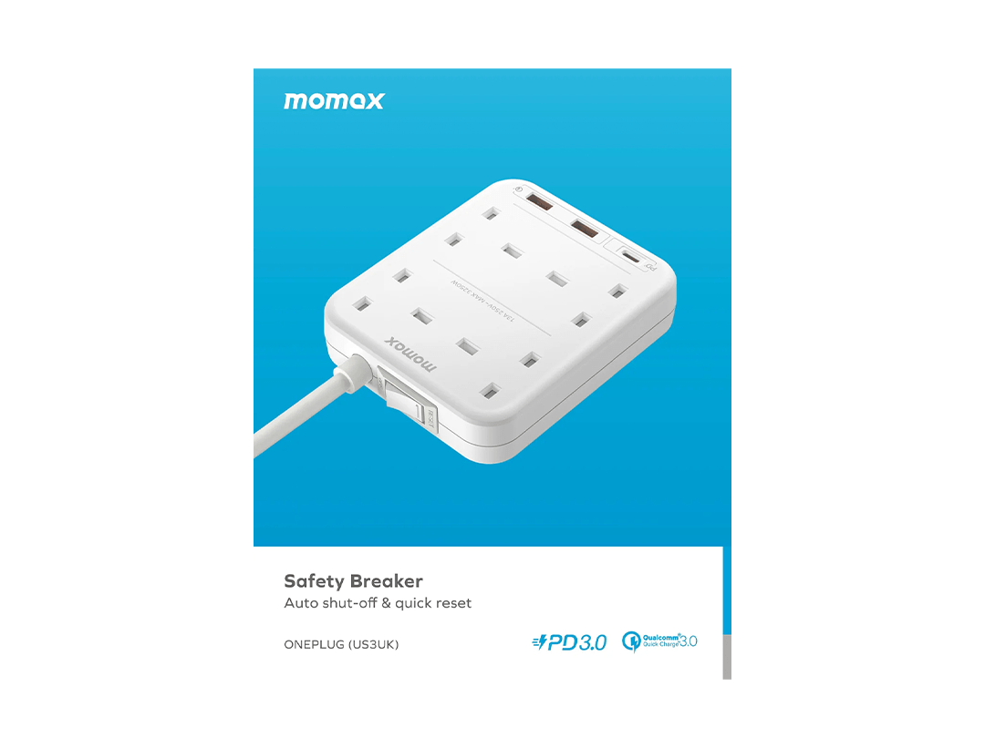 Momax OnePlug 4 Outlets Power Strip With USB - White in Qatar Momax OnePlug 4 Outlets Power Strip With USB - White in Qatar